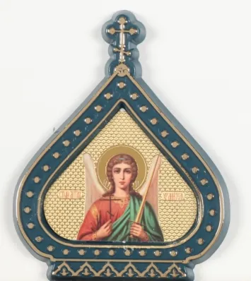 Icon in plastic frame icon dome (yellow background) Guardian Angel (half-length)