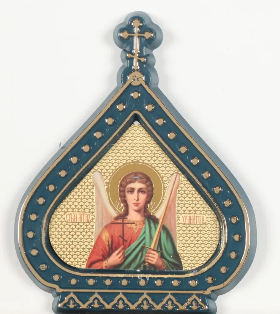 Icon in plastic frame icon dome (yellow background) Guardian Angel (half-length)