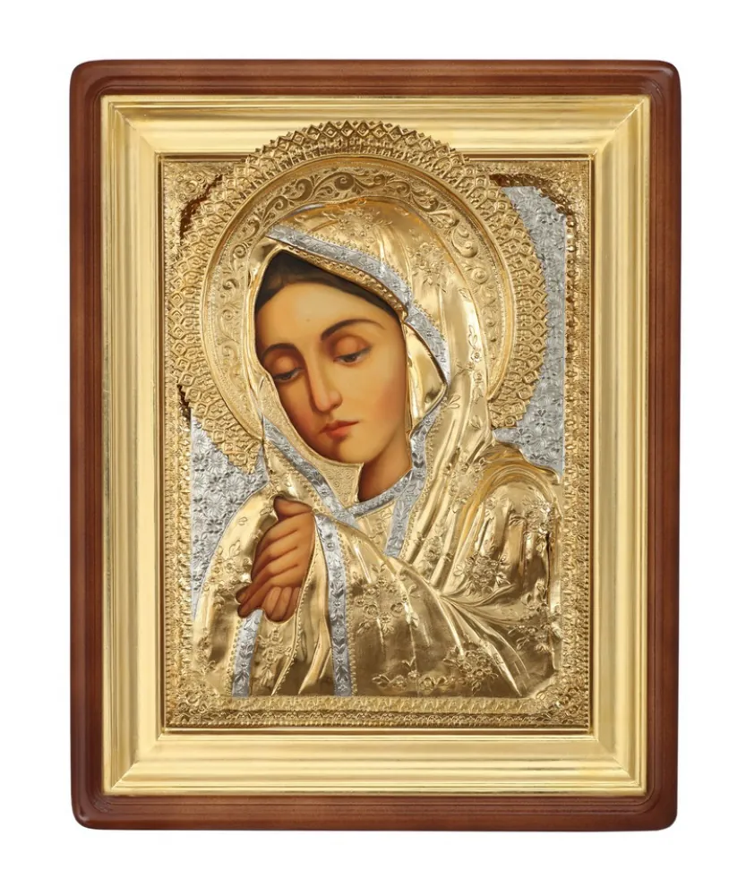 Painted icon in icon case 40×50 oil, riza cover №116, icon case №1 Tenderness Mother of God