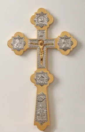 Altar cross №6-19 complex small with cast with overlays gilding nickel