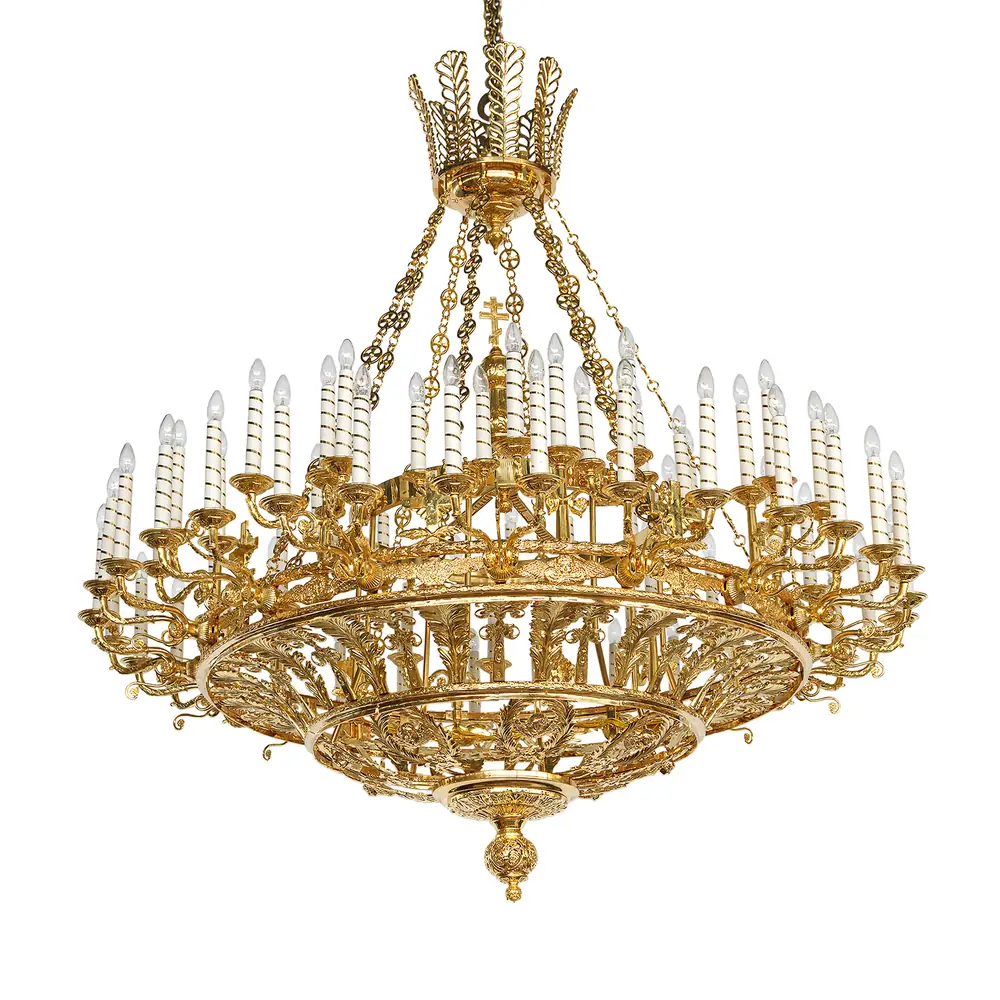Chandelier 2 tiers 72 candles with seraphim gilding
