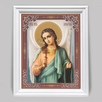 Icon in wooden frame №3 11×13 (white) double embossing Guardian Angel (half-length) №11