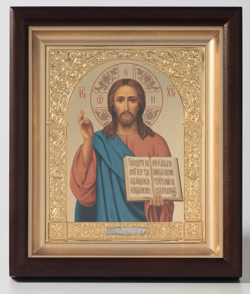 Icon in icon case 15×19 complex, tempera №8, shaped frame, gilded Saviour 1