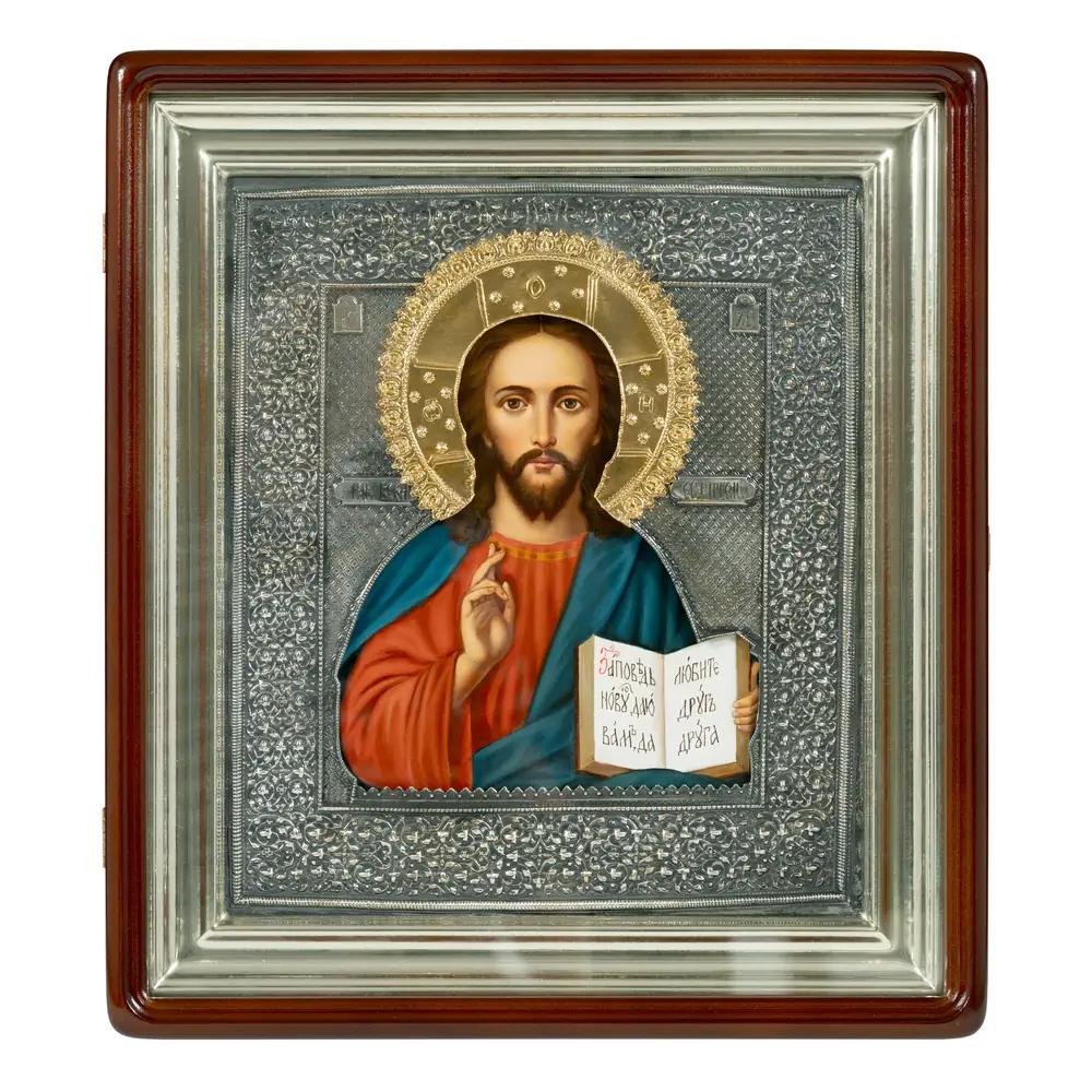 ფერწერული ხატი კიოტში 24×30 ზეთი, მოჭედილობა №36, გაშავებული მოვერცხლვა, კიოტი №1 მაცხოვარი