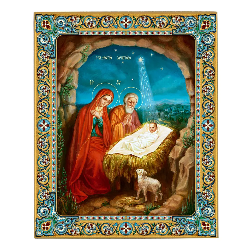 Icon on board 18×24 gilded finish, 3D print, varnish Nativity of Christ 4