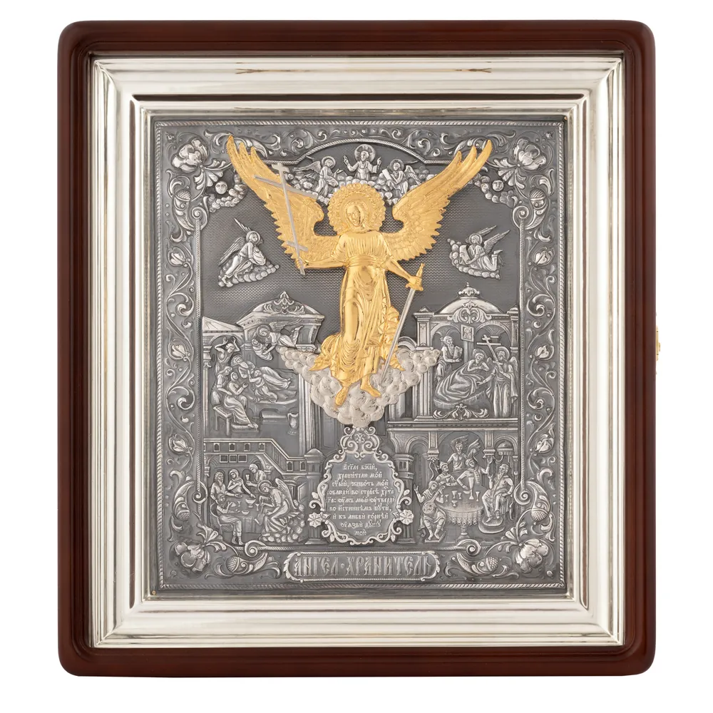 Icon electroforming in icon case 24×30 riza cover №264, niello silver plating, icon case №1 Guardian Angel