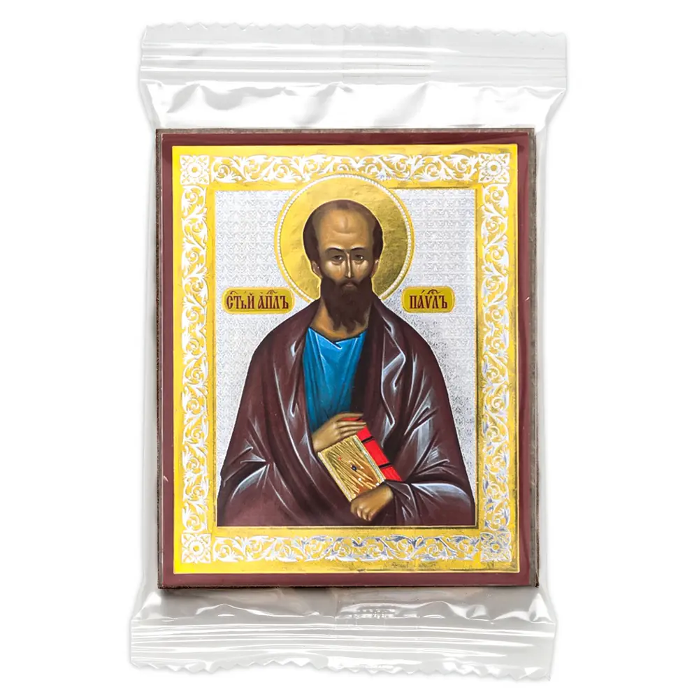 Icon on wooden panel 6×9 double embossing, annotation, packaging Paul, Apostle