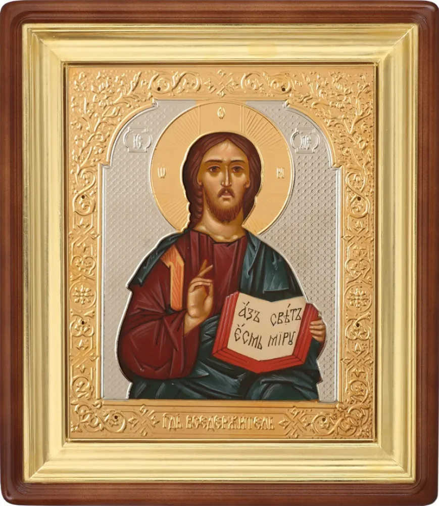 Painted icon in icon case 11×13 oil, riza cover open, brass, gilding, icon case №2 Saviour