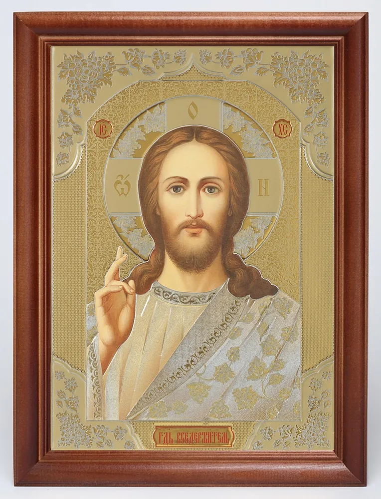 Icon in wooden frame 24×30 blind embossing (without glass) Saviour 2