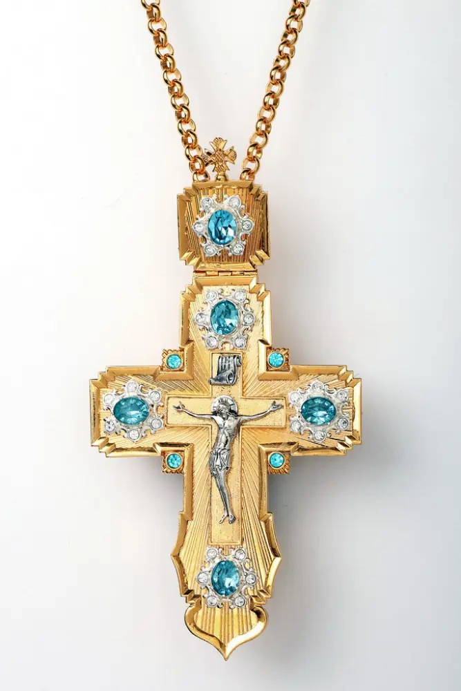 Pectoral cross №106 cast Crucifixion, guilloché / gilding, silver plating