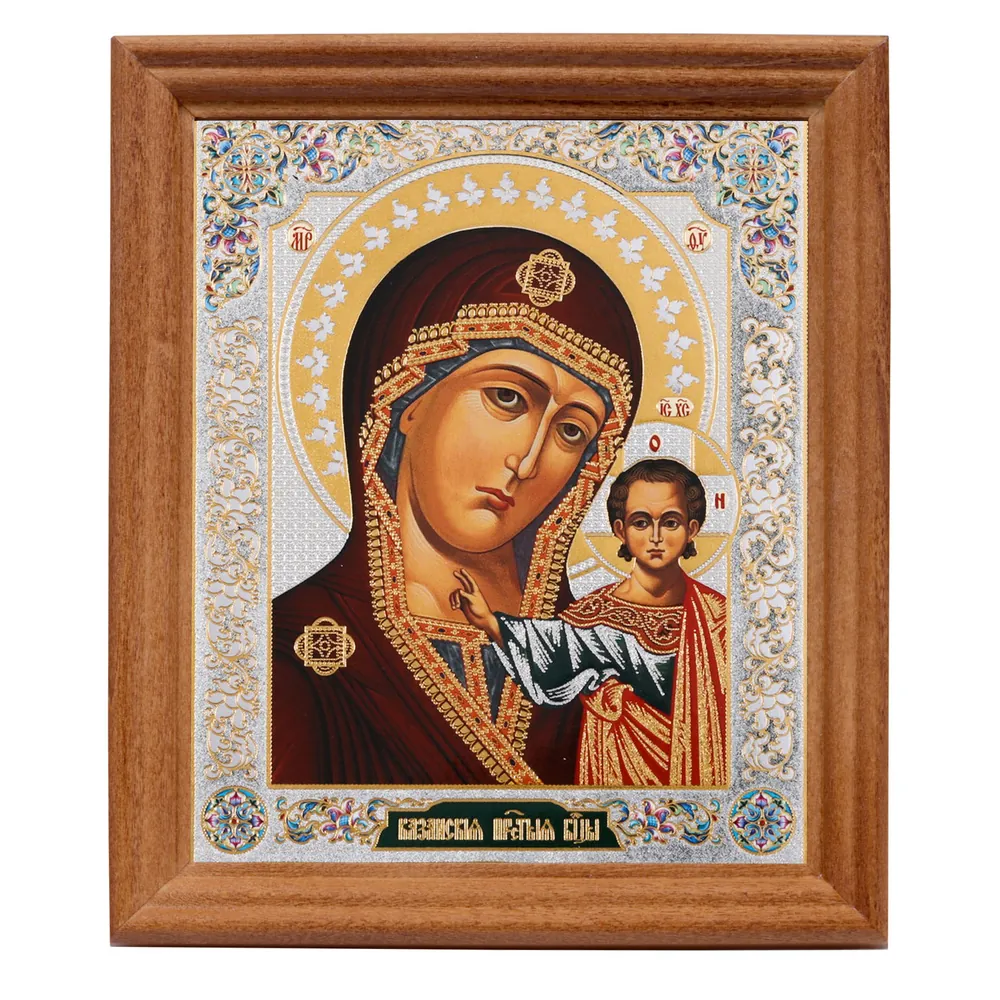 Icon in wooden frame №3 11×13 double embossing Kazan Mother of God 10