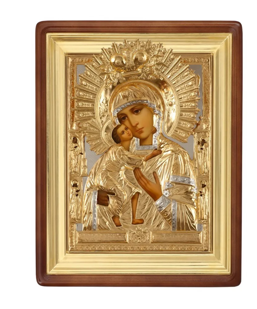 Painted icon in icon case 50×70 oil, riza cover №144, icon case №1 Feodorovskaya Mother of God