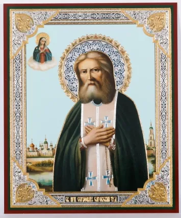 Icon on hardboard №1 11×13 double embossing Seraphim of Sarov 2