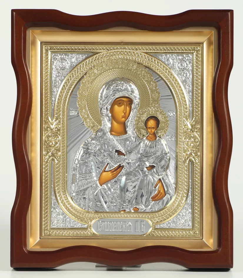 ხატი კიოტში 18×24 ფიგურული №4 ტემპერა, მოცულობითი მოჭედილობა №1 სმოლენსკის ღვთისმშობელი