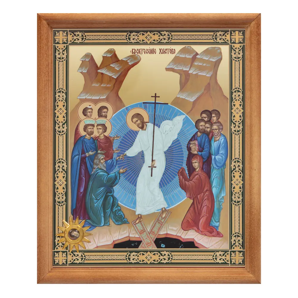 ხატი ხის ჩარჩოში №1 18×24 ორმაგი ტვიფრი, სანაწილე-ვარსკვლავი, შეფუთვა ქრისტეს აღდგომა 70