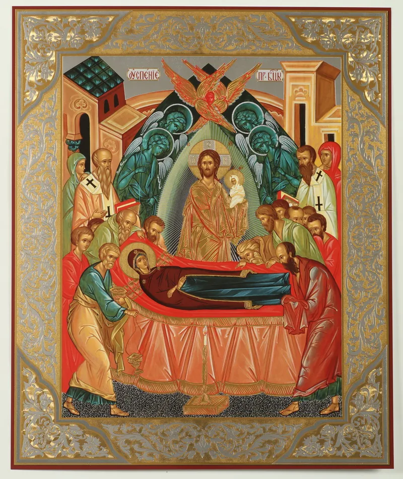 Icon on hardboard №1 30×40 double embossing Dormition of the Theotokos