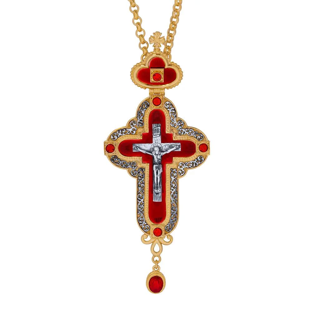 Pectoral cross №155 guilloché, enamel / gilding, silver plating