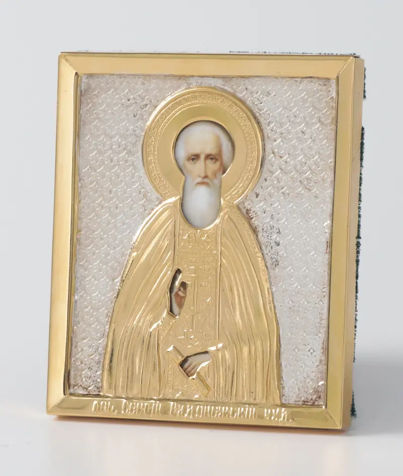 Stamped icon 6 * 7 / photo / gilding / silver Sergius of Radonezh