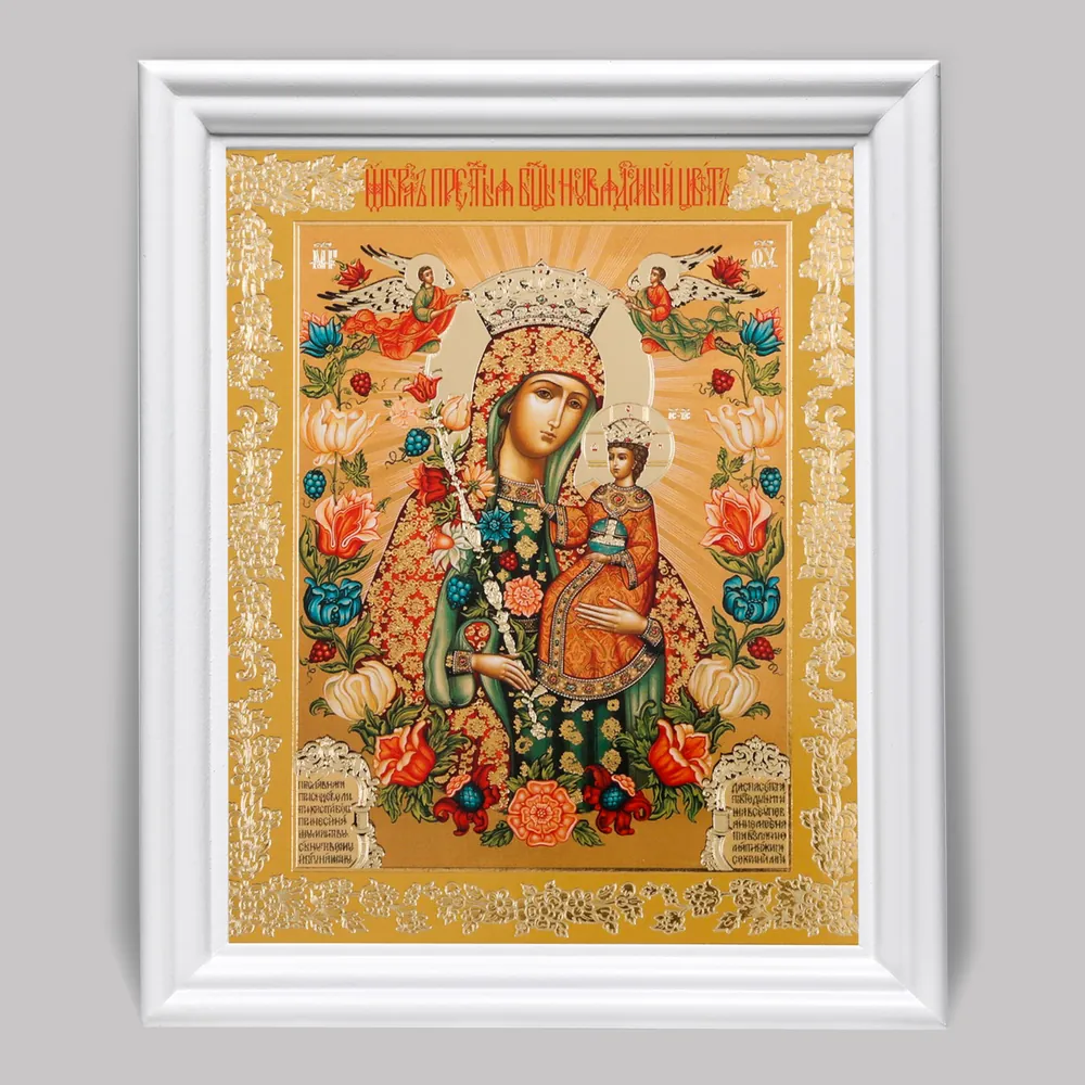 Icon in wooden frame №3 11×13 (white) double embossing Unfading Flower 01