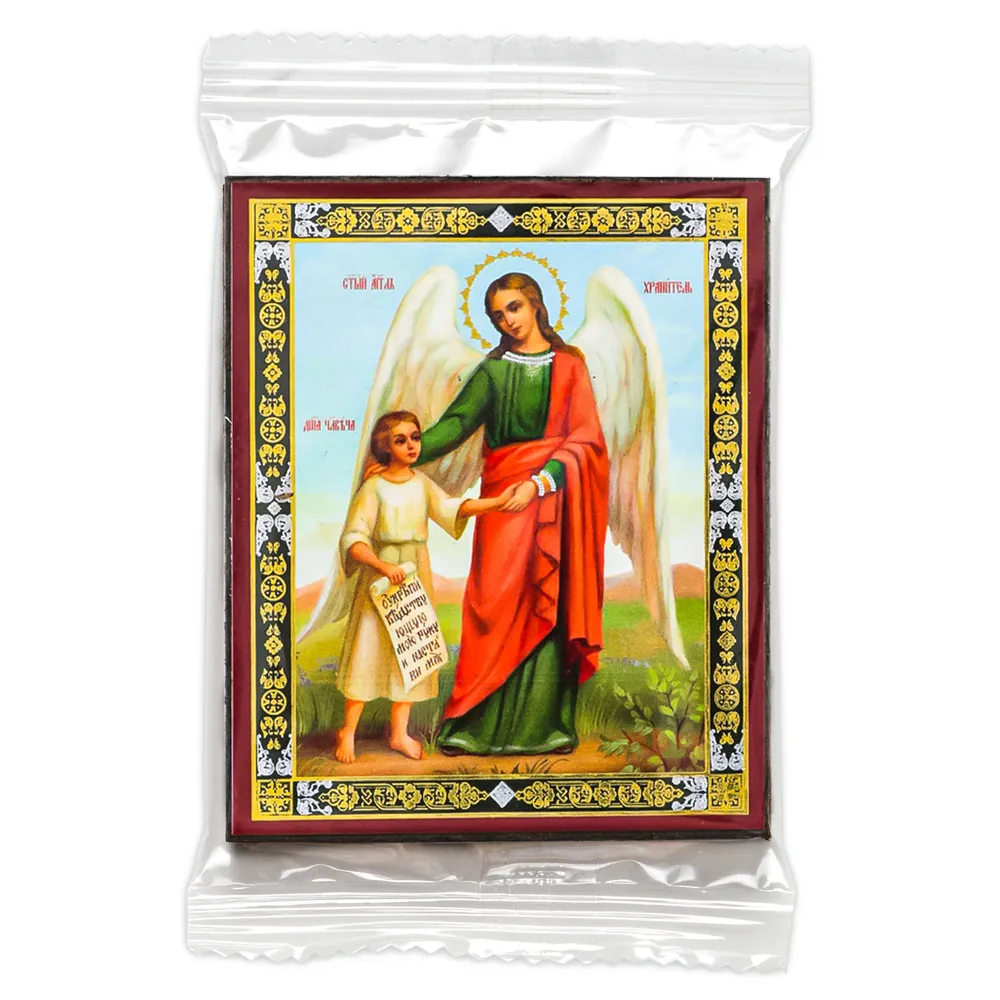 Icon on wooden panel 6×9 double embossing, annotation, packaging Guardian Angel with soul