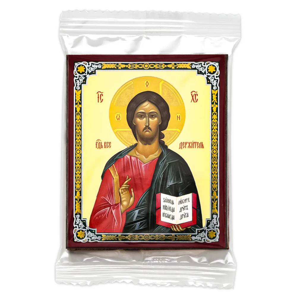 Icon on wooden panel 6×9 double embossing, annotation, packaging Saviour 4
