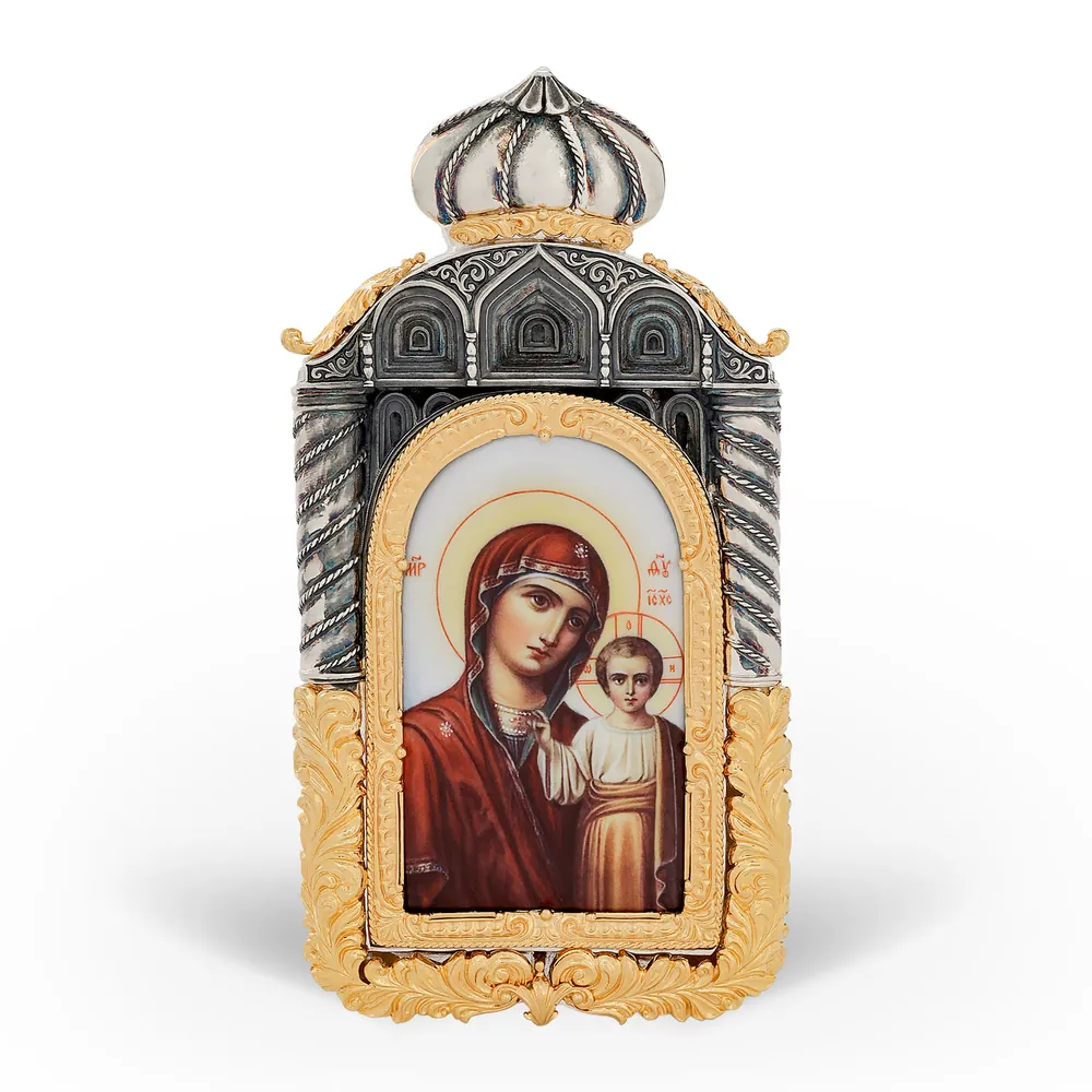 Икона настольная №135 деколь / золочение, серебрение / Казанская БМ