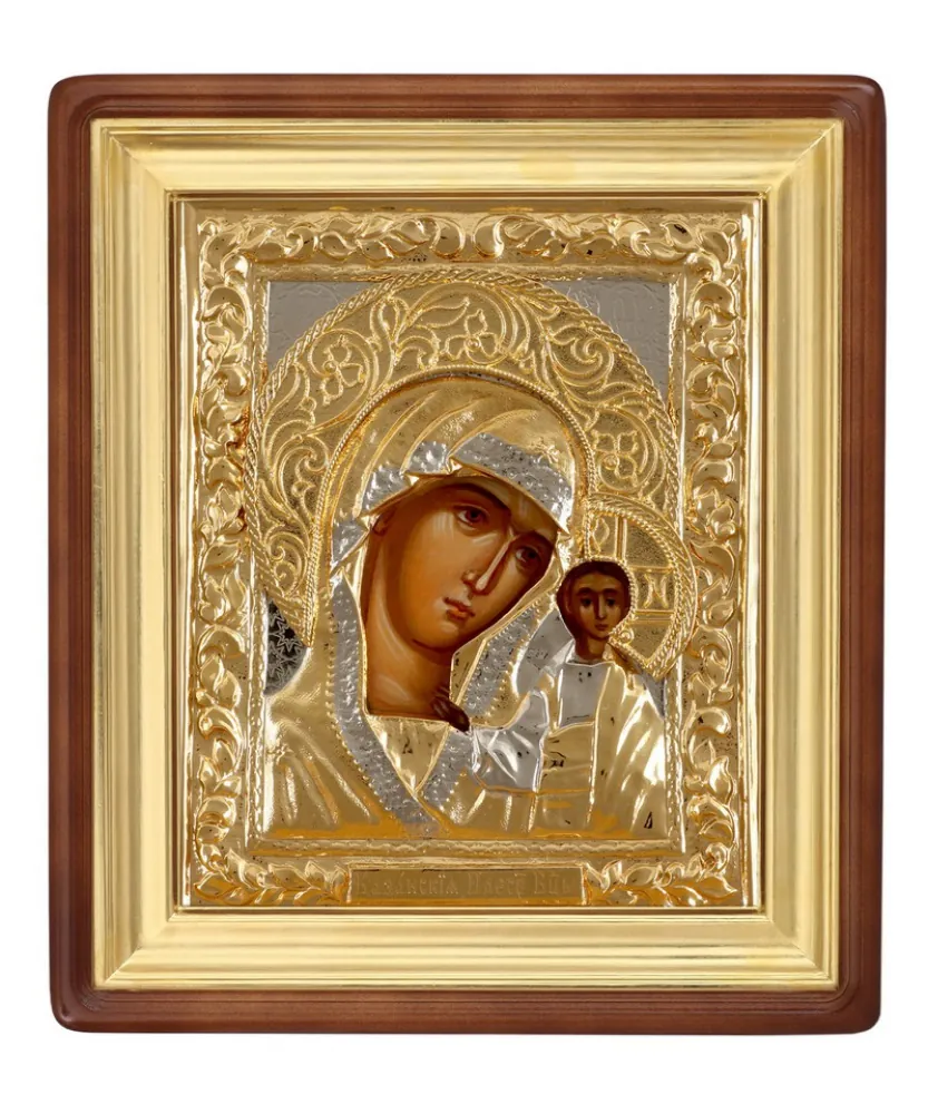 Painted icon in icon case 11×13 oil, riza cover №11, icon case №1 Kazan Mother of God