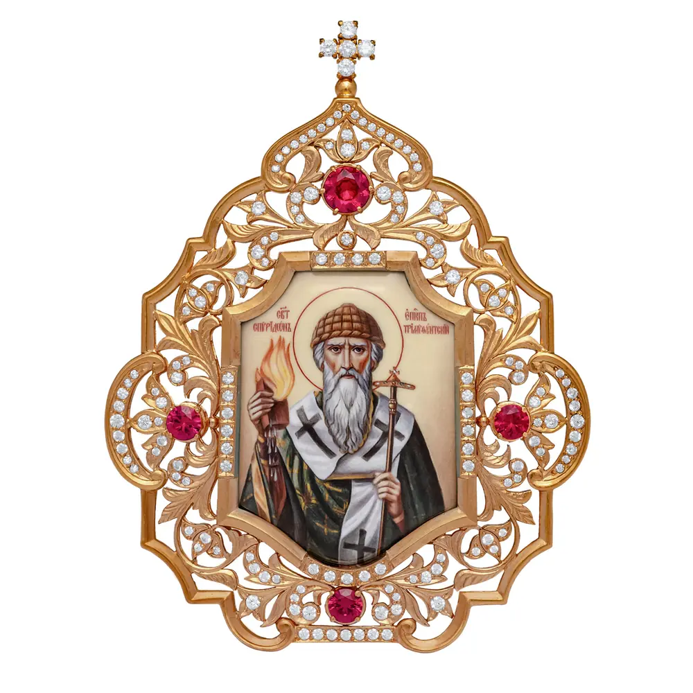Table icon №152 / cubic zirconia silver decal / gilding / Spyridon of Trimythous