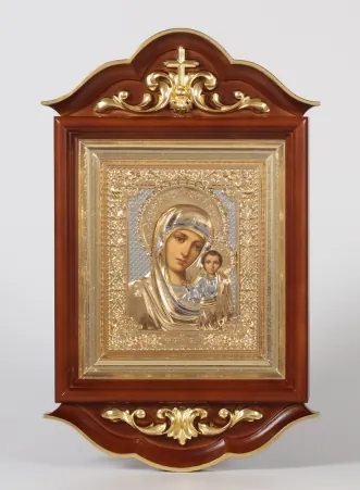 Painted icon in icon case 18×24 oil, riza cover №241, icon case №3 Kazan Mother of God