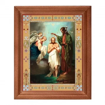 Icon in wooden frame №1 11×13 double embossing Baptism of the Lord 3