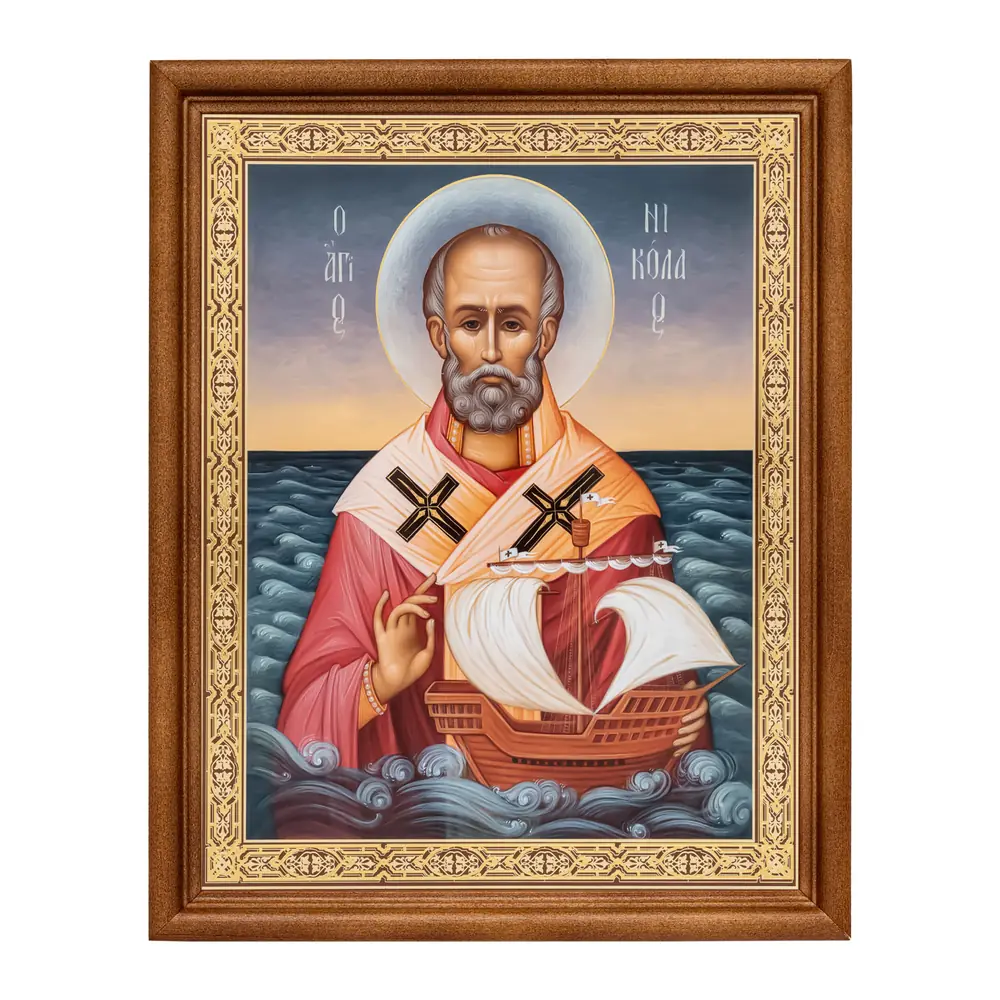 Icon in wooden frame №1 18×24 double embossing Nicholas the Wonderworker 19