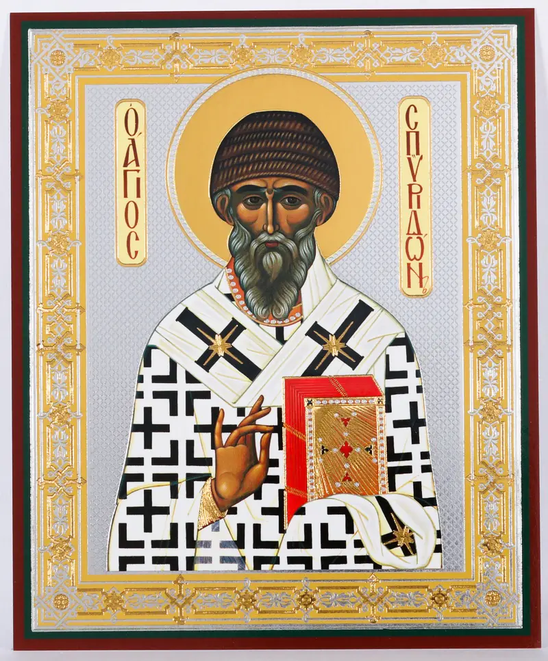 Icon on hardboard №1 11×13 double embossing Spyridon of Trimythous