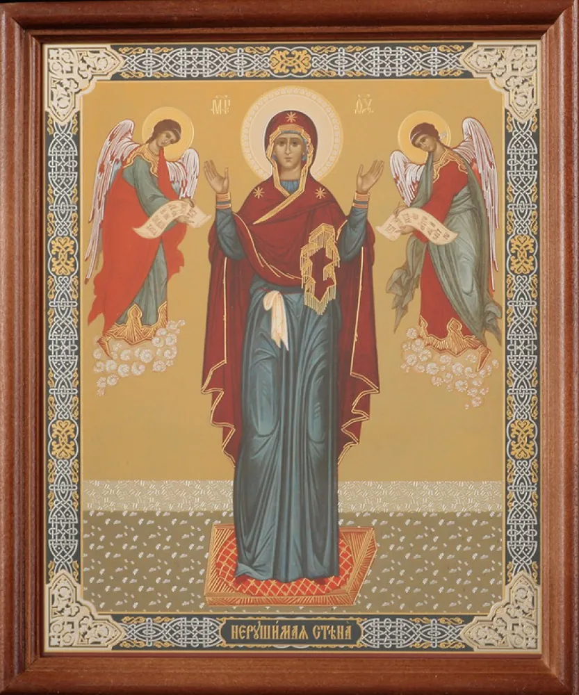 Icon in wooden frame №1 18×24 double embossing Indestructible Wall (with attendant saints)