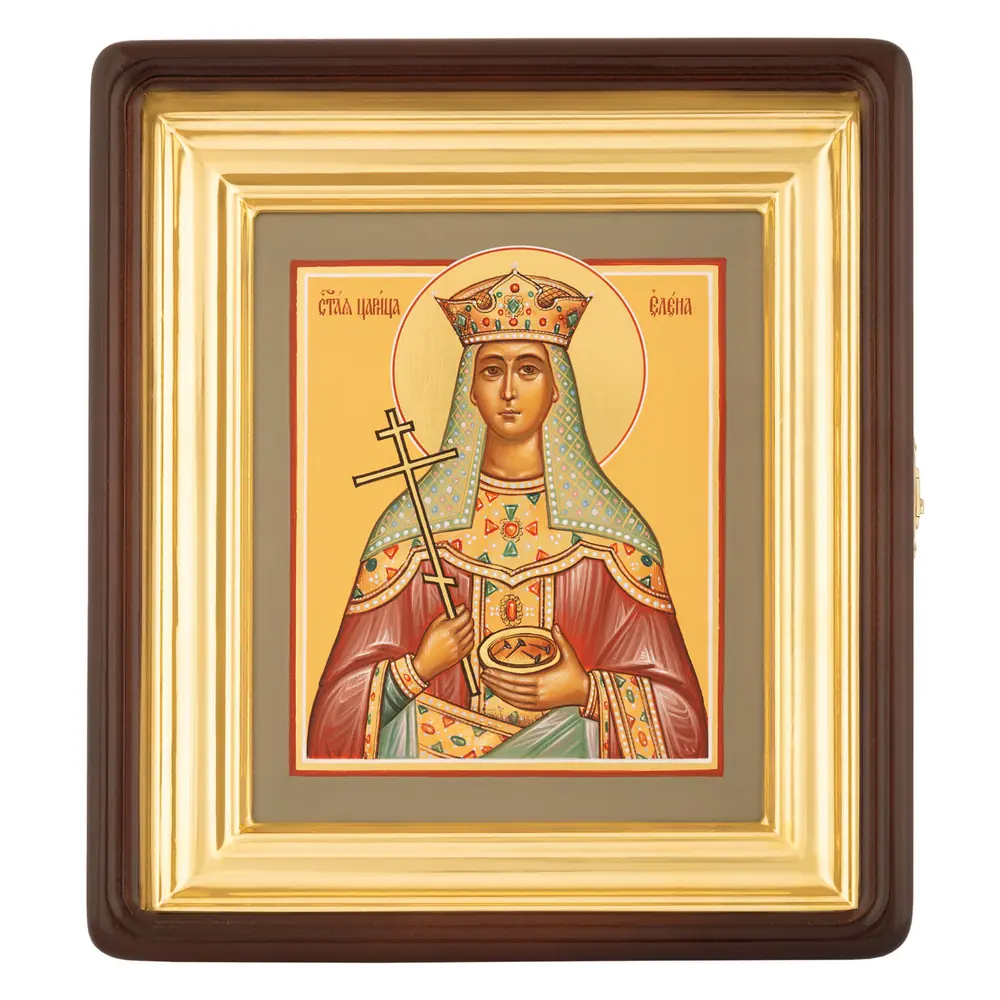 Painted icon on board in icon case 18×24 tempera, gilded halo, recessed field, icon case №1 Helen, 03412