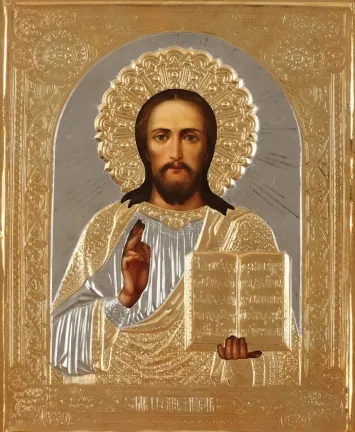 Painted icon of the Saviour 18×24, oil, riza cover №21, gilding