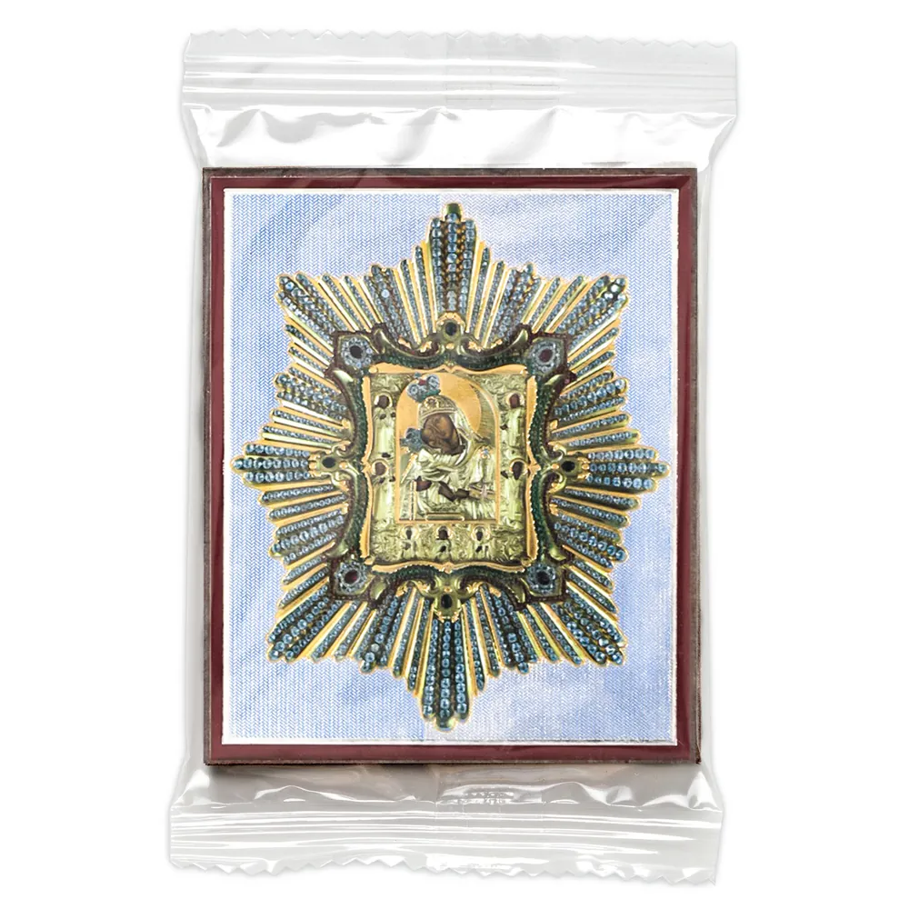Icon on wooden panel 6×9 double embossing, annotation, packaging Pochaev Mother of God