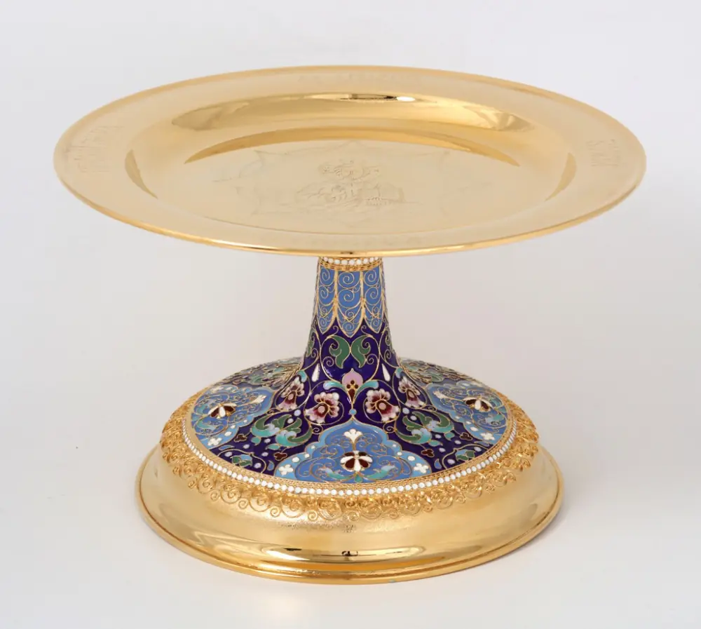 Paten with paten stand / Ø 240 mm-chalice 0,75 l “№4” a / filigree, enamel, hand engraving / gilding