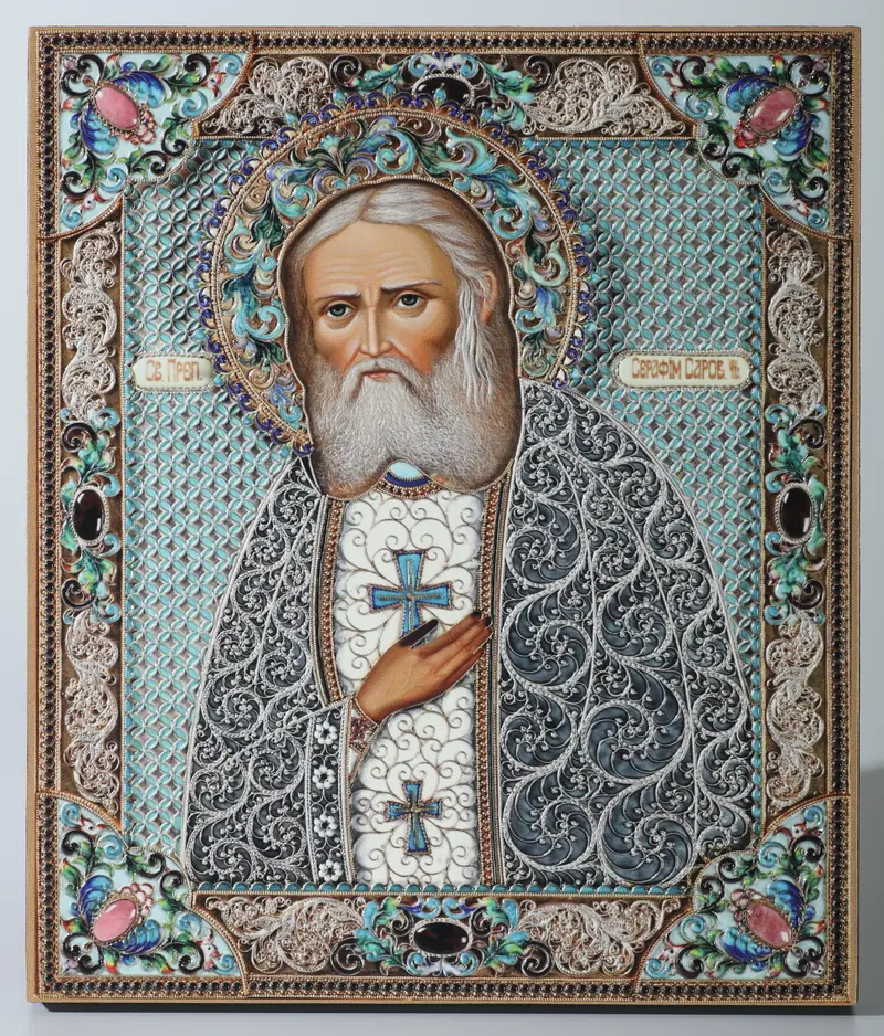 Icon on board 22×26 3D print, varnish Seraphim of Sarov