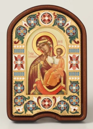 Name-day icon №2 electroforming, enamel, enamel miniature, in wooden frame / gilding, electrophoresis / Joy and Consolation