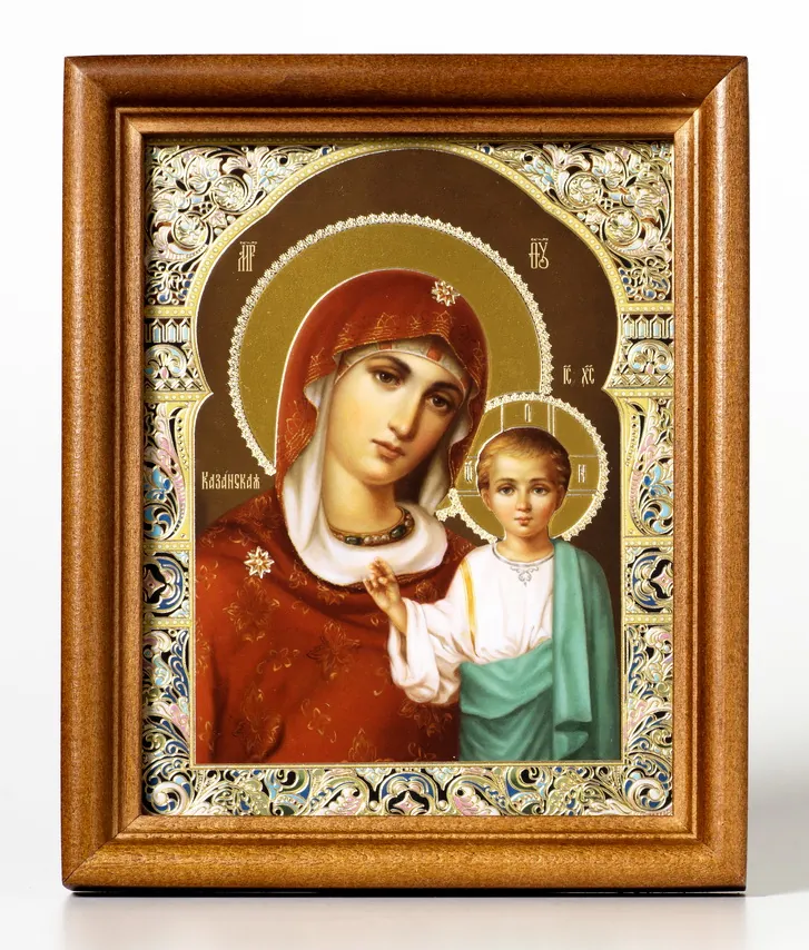 Икона в деревянной рамке №1 11х13 двойное тиснение Казанская БМ 38