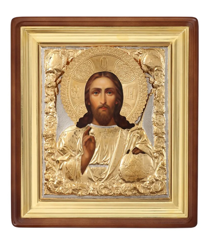 Painted icon in icon case 24×30 oil, riza cover №76, icon case №1 Saviour