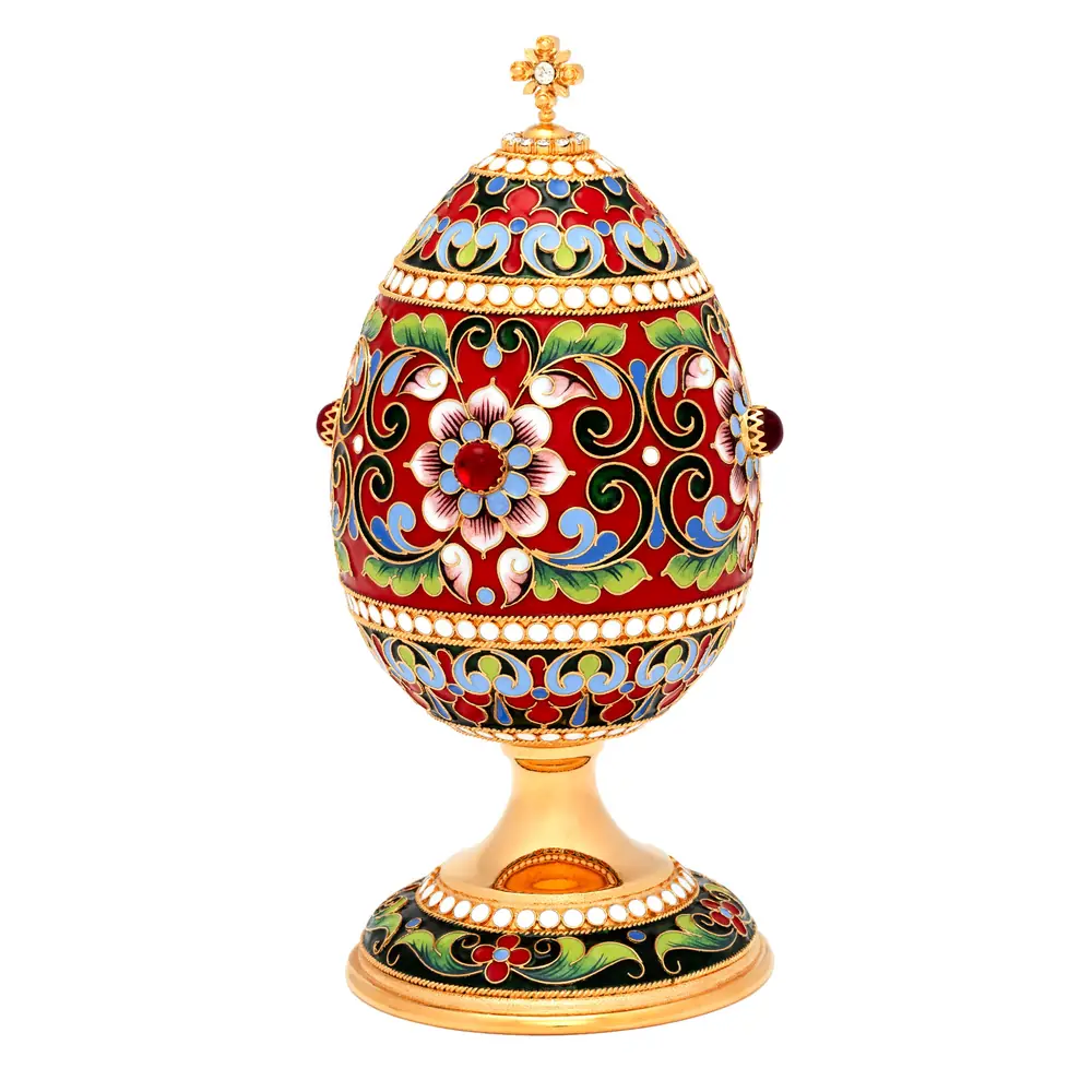 Яйцо пасхальное филигрань, эмаль, роспись на подставке / золочение