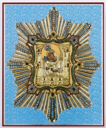 Icon on wooden panel 11×13 double embossing Pochaev Mother of God