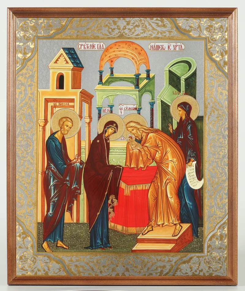 Icon in wooden frame №1 30×40 double embossing, packaging Meeting of the Lord