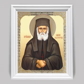 Icon in wooden frame №3 11×13 (white) double embossing Paisios the Athonite