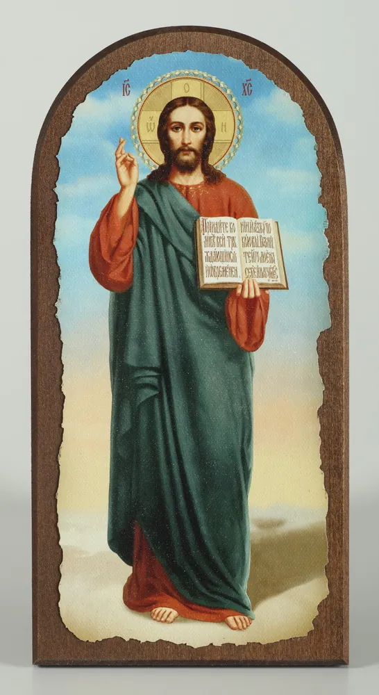 Icon on wood 11×22 arched, canvas, packaging Saviour