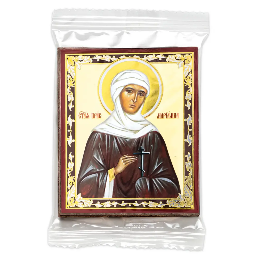 Icon on wooden panel 6×9 double embossing, annotation, packaging Mariamne, Righteous (2)
