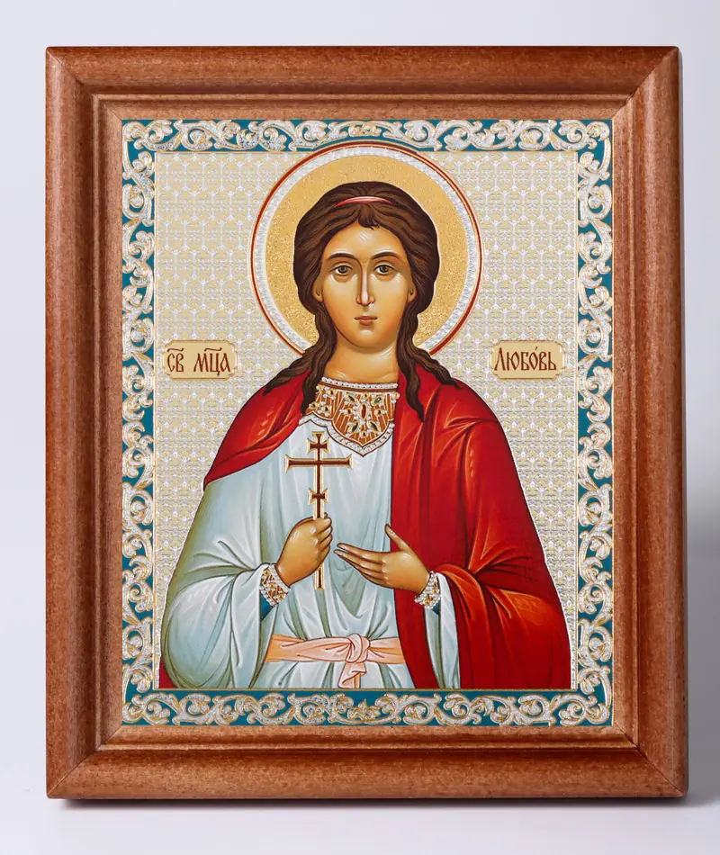 Икона в деревянной рамке №1 11х13 двойное тиснение Любовь Римская, отроковица, мц. (2)