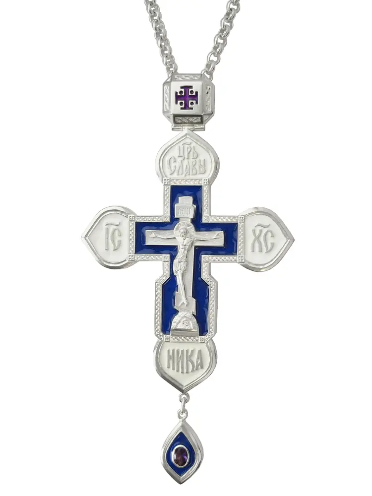Pectoral cross №235 cast Crucifixion, enamel silver