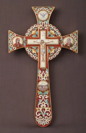 Altar cross Maltese 5-enamel miniatures, enamel / gilding